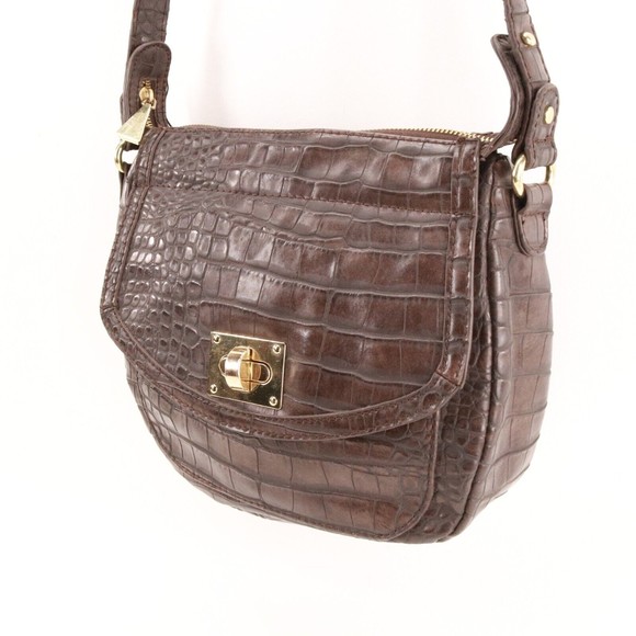 Liz Claiborne Handbag Women Brown Leather Croc Faux Leather Shoulder Saddle Bag - Picture 3 of 16